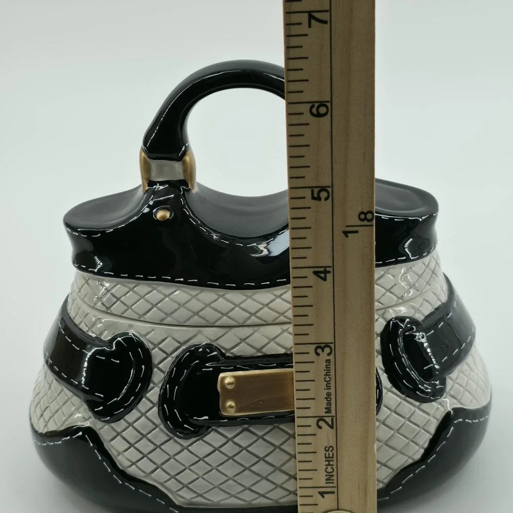 David's Cookies Purse Cookie Jar #BL-4814 Candy Trinket Black/White/Gold New